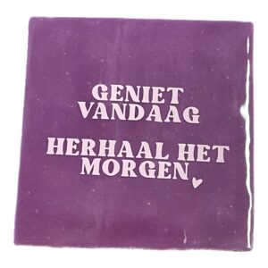 Tegeltjes met de tekst 'Geniet vandaag herhaal het morgen'